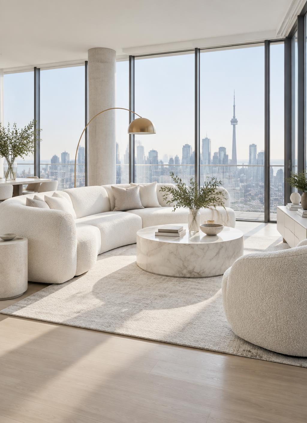 Immaculate modern Toronto living room overlooking the skyline